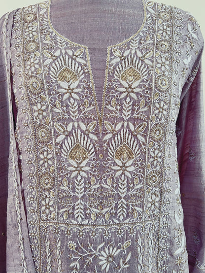 Pure Tussar Silk Chikankari with Embellishments | Eternal Craftsmanship