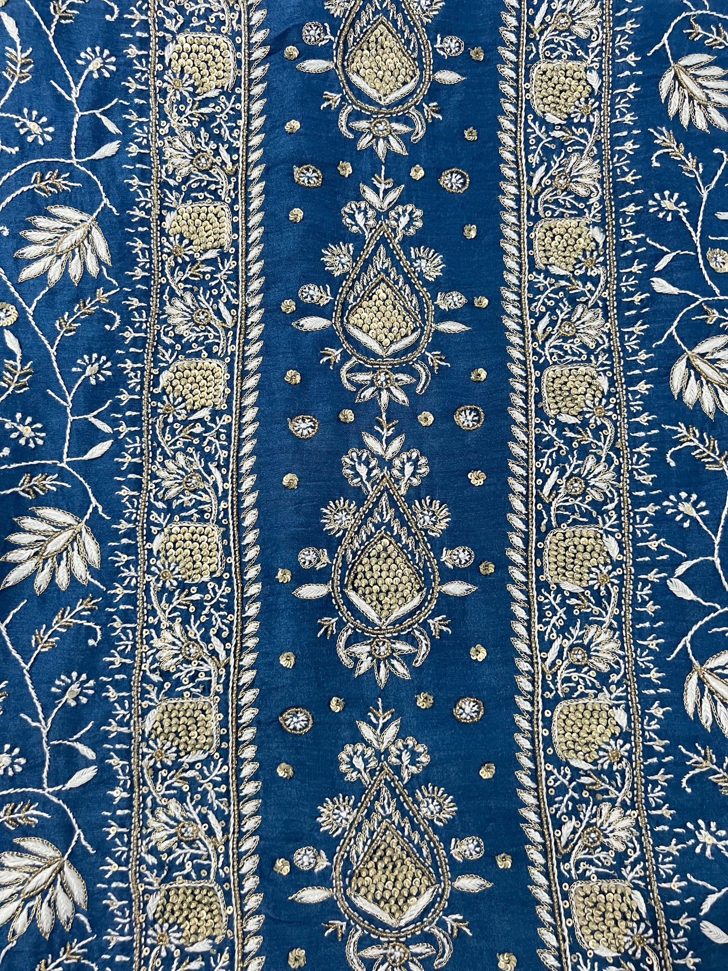 Blue Pure Munga Silk Chikankari with Embellishments | Eternal Craftsmanship