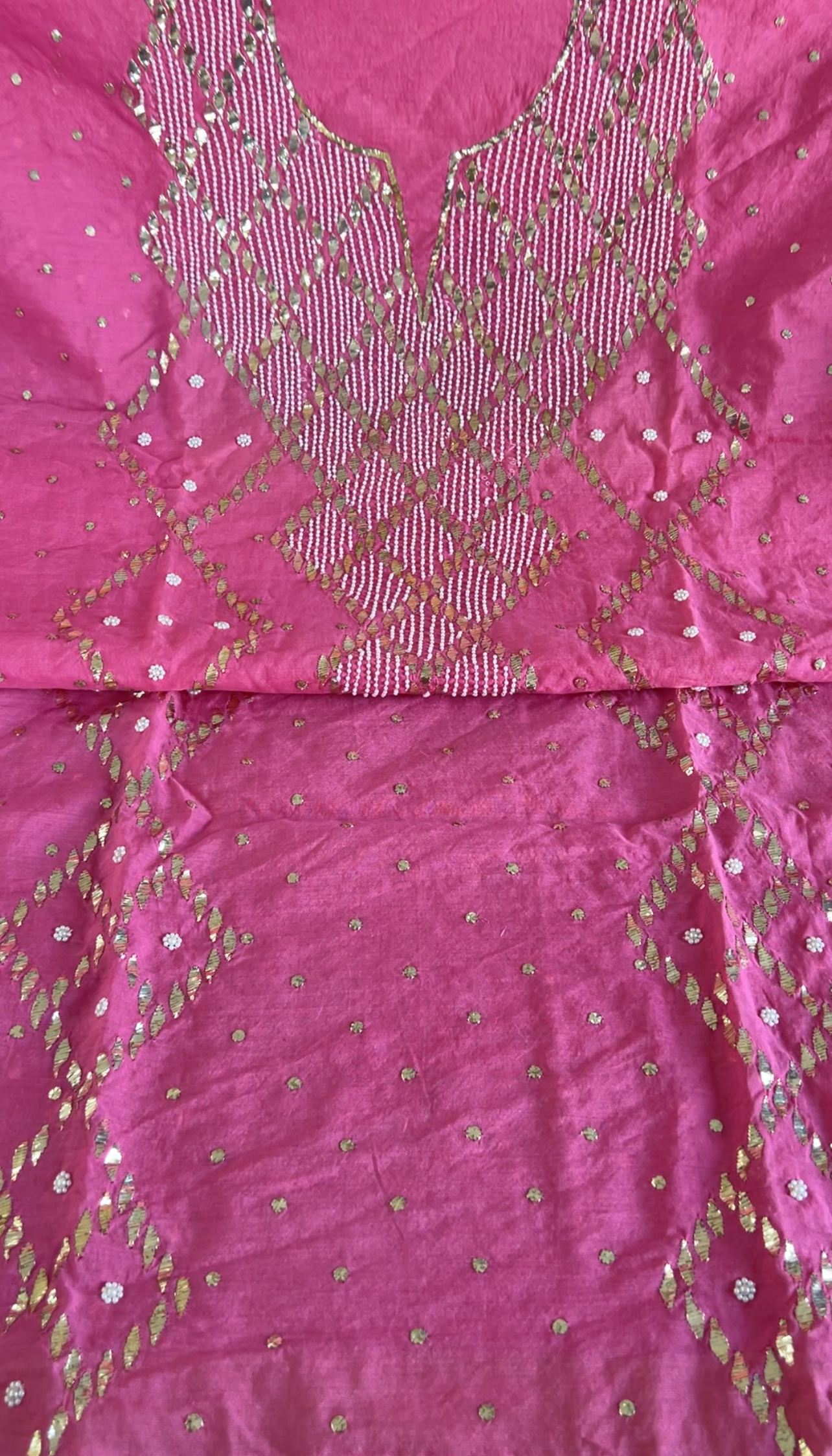 Pink Chanderi Kurta with Mukaish and Pearls