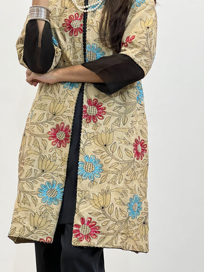 Tussar Silk Kantha & Sequins Jacket Set