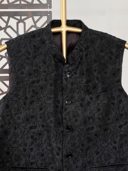 Black Silk Chikankari Jacket