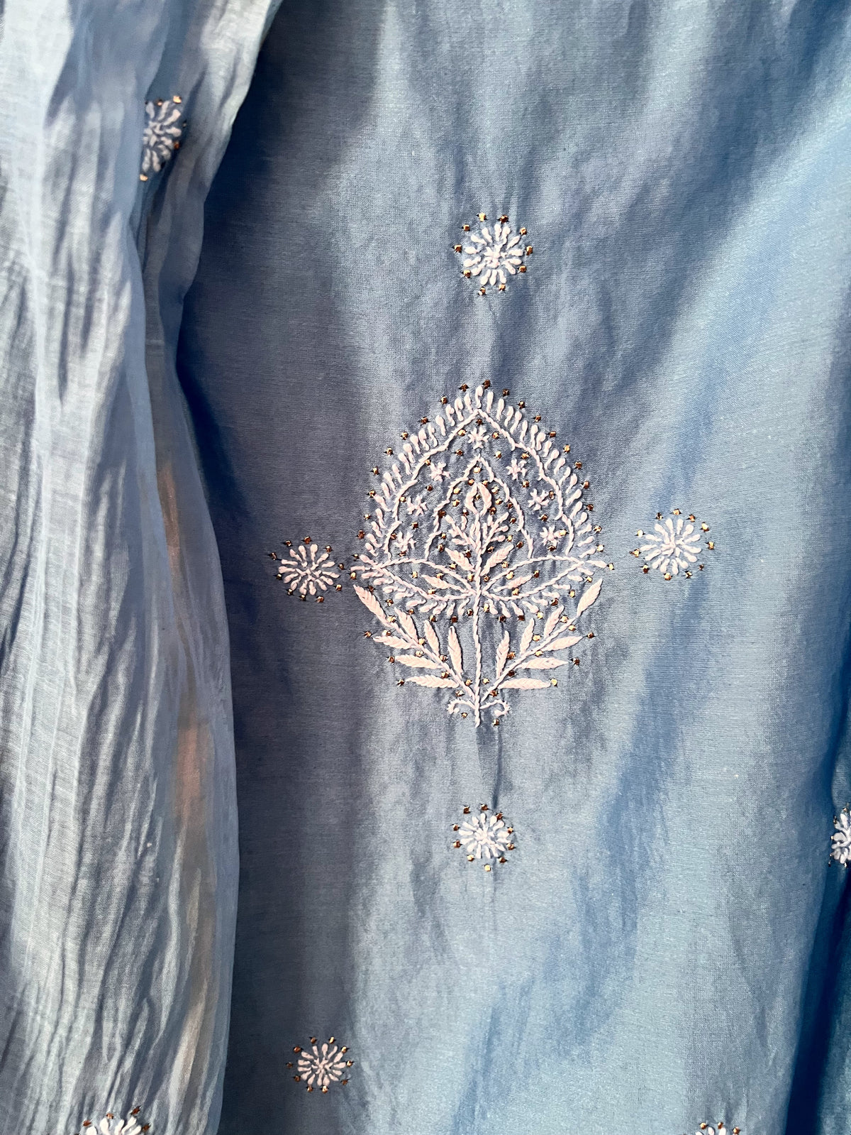 Powder Blue Chikankari & Mukaish Chanderi Silk Suit Set