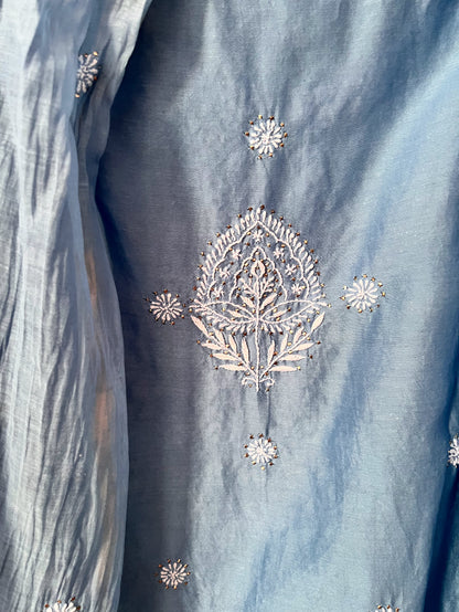 Powder Blue Chikankari & Mukaish Chanderi Silk Suit Set
