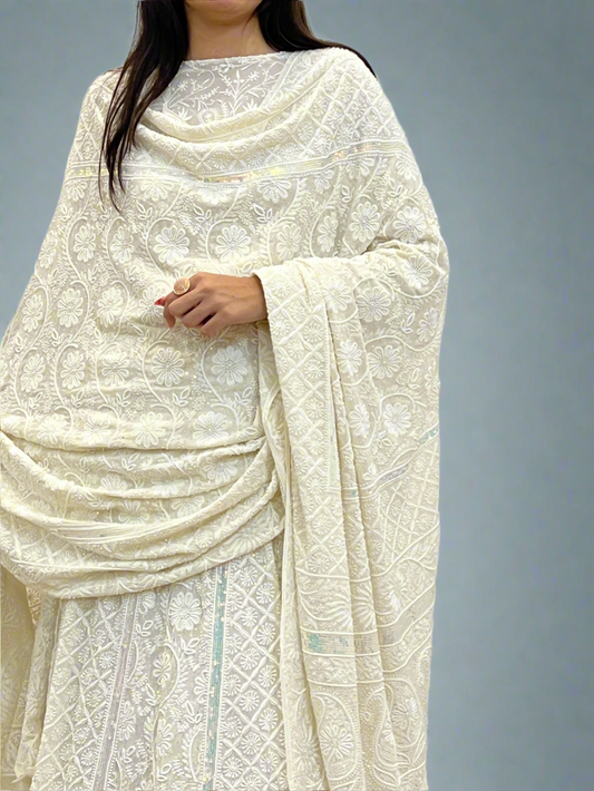 Lehenga Set with 2 Taar Chikankari and Embellishments