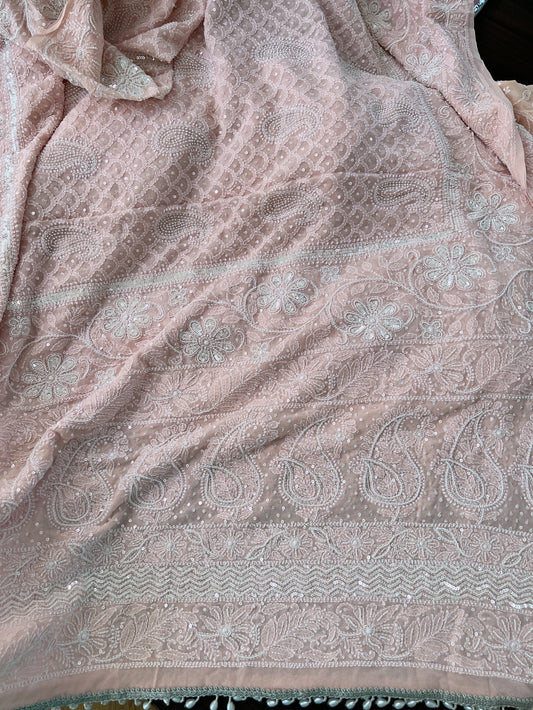 Pastel Pink Chikankari & Embellishments Dupatta