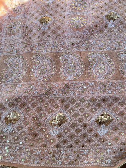 Peach Chikankari & Mukaish Suit