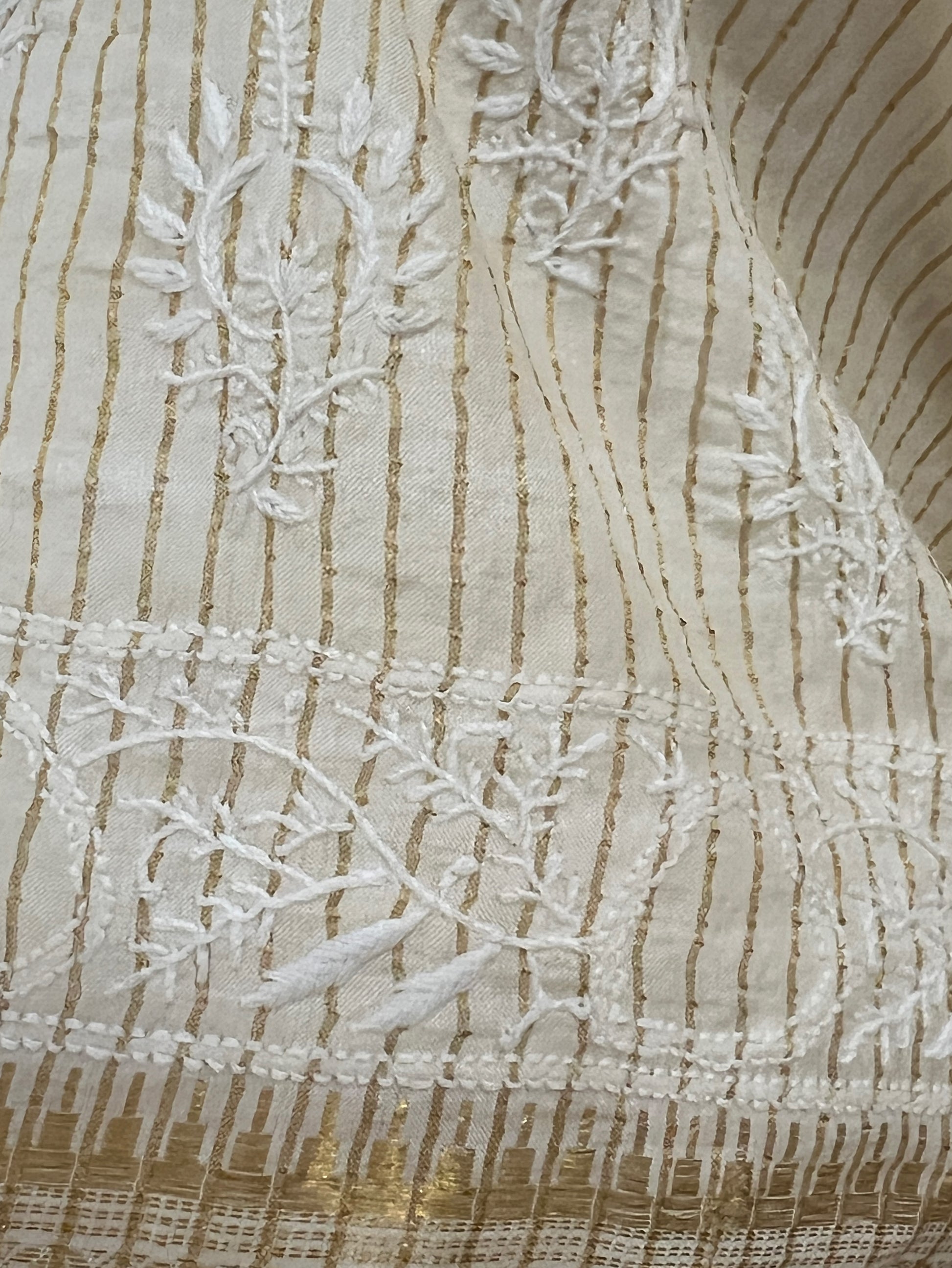 Close up of Pure Silk Saree with Chikankari & Zari Border