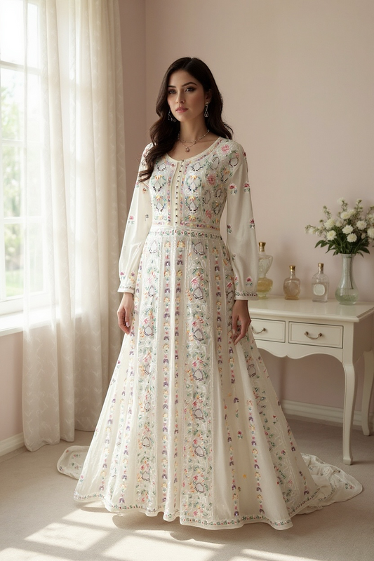 woman wearing ShaSumz Signature anarkali with multicolour resham