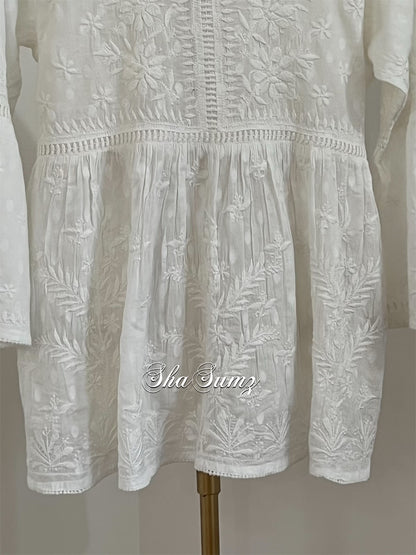 Cotton Peplum Shirt With Chikankari