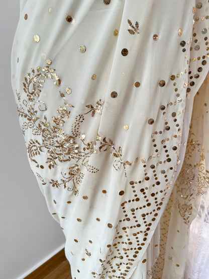 Ivory Saree with Mukaish & Badla