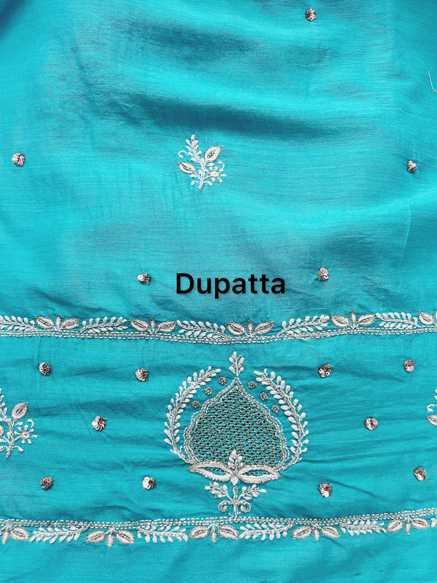 Pure Munga Silk Chikankari with Embellishments | Turquoise Classic