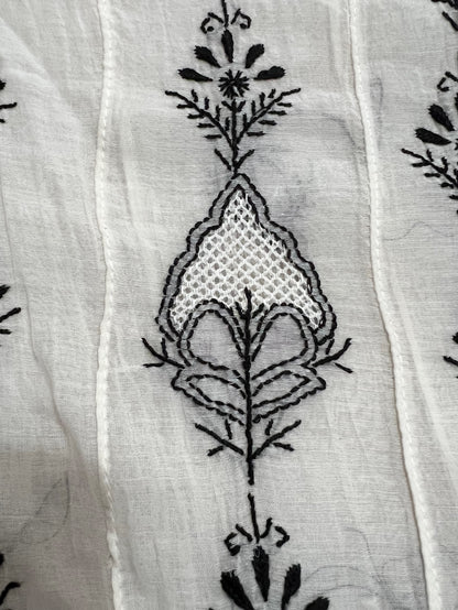 Black and White Mul Chanderi Anarkali