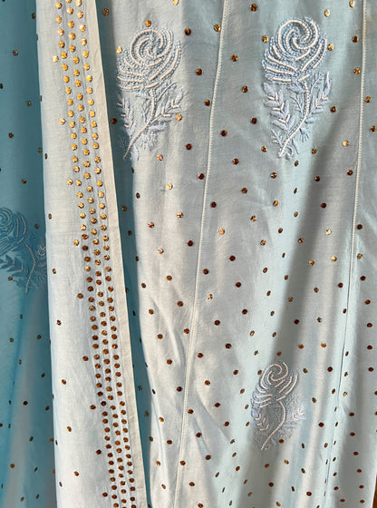 Powder Blue Lehanga Set with Chikankari and Mukaish