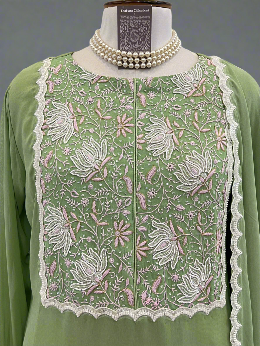 Sage Green Chikankari & Embellishments Suit Set