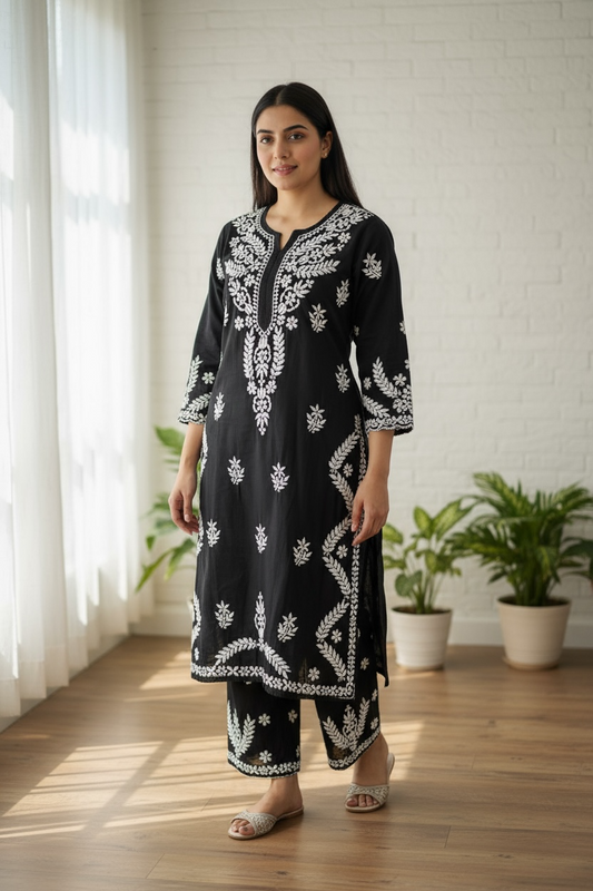 Black Modal Cotton Kurta Set