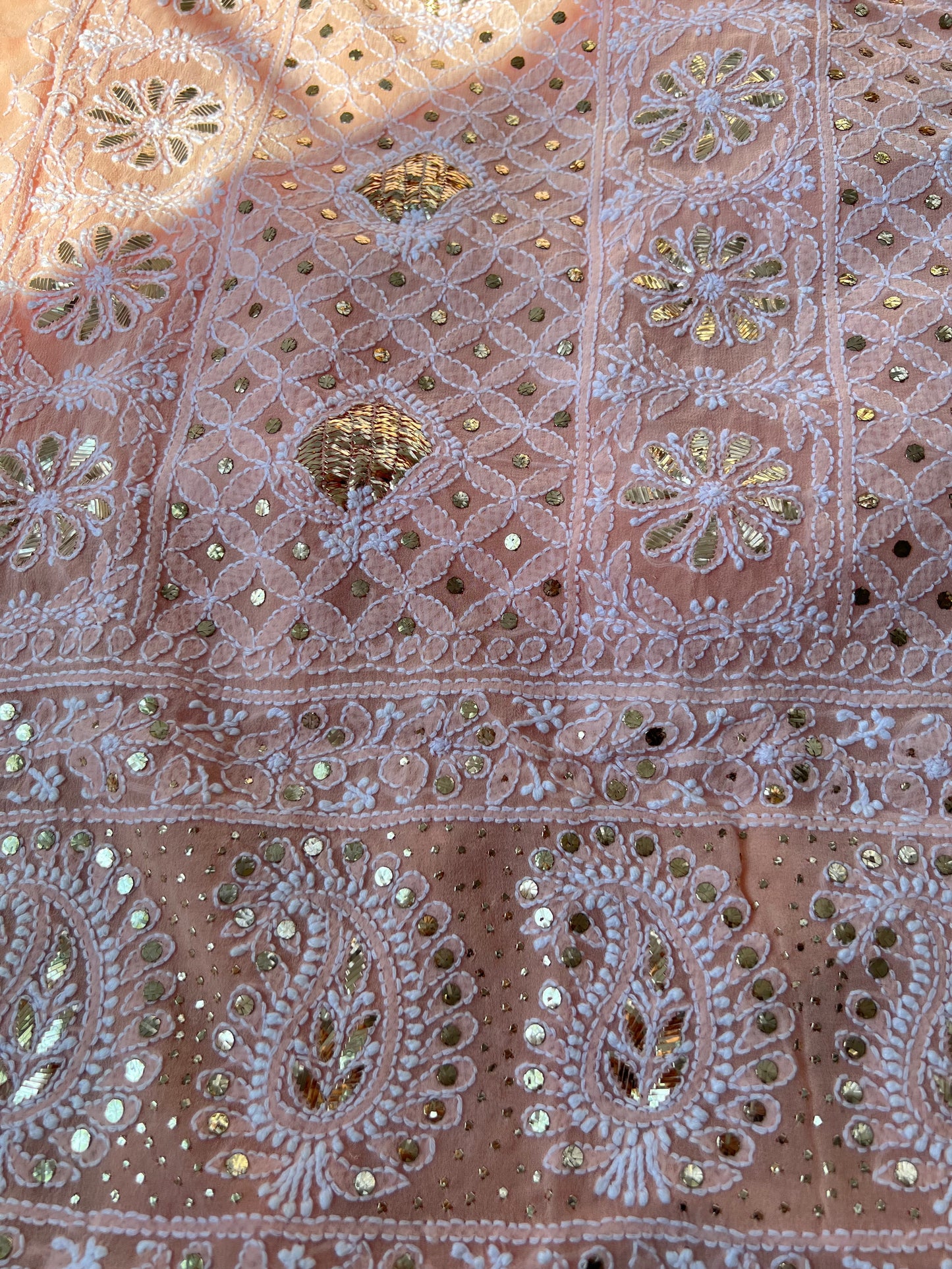 Peach Chikankari & Mukaish Suit