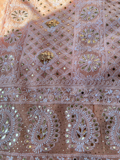 Peach Chikankari & Mukaish Suit