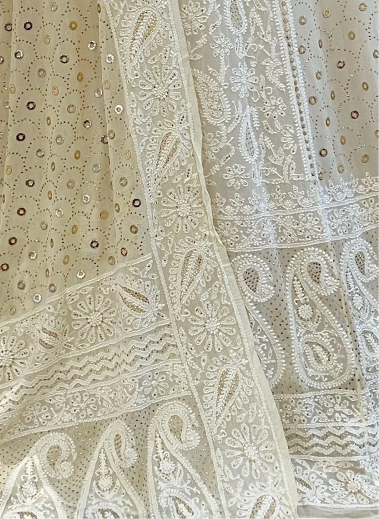 Chikankari & Mukaish Pure Georgette Lehenga Set – Dyeable & Unstitched