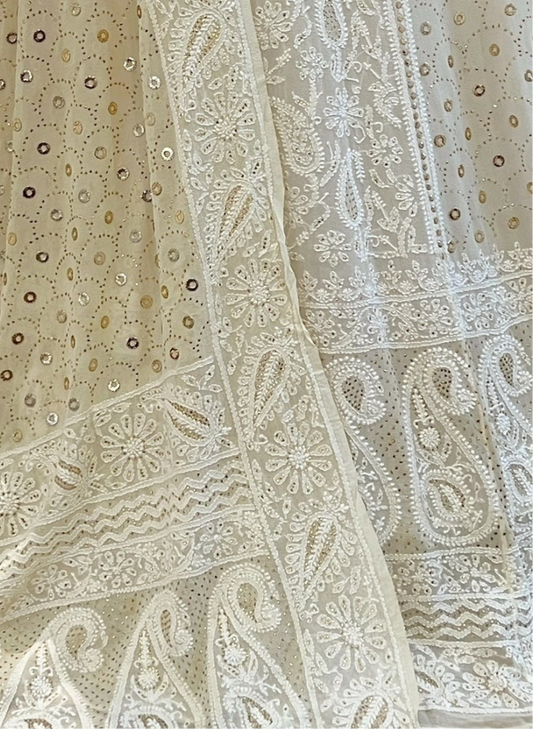 Chikankari & Mukaish Pure Georgette Lehenga Set – Dyeable & Unstitched
