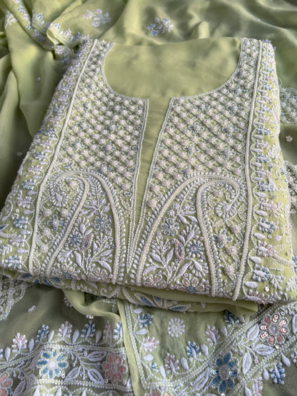Pista Green Chikankari & Pearls Suit