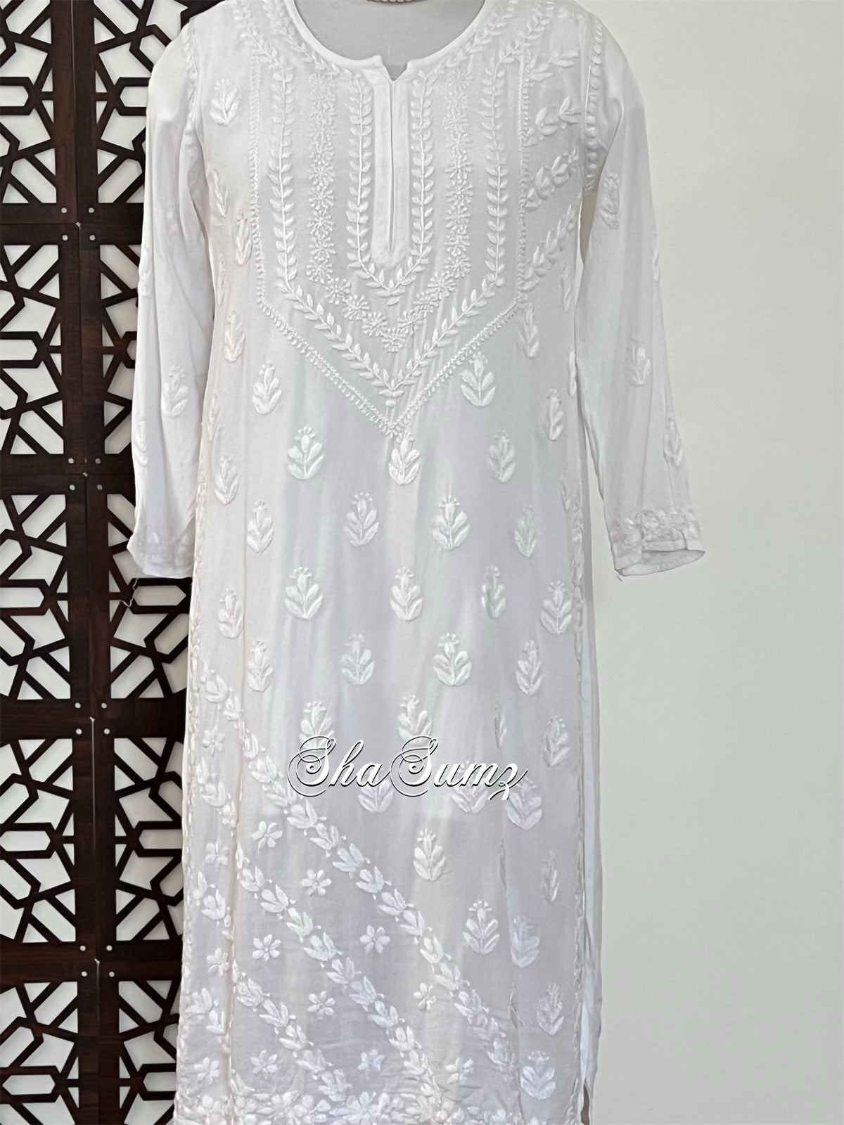 White Cotton Kurti with Chikankari