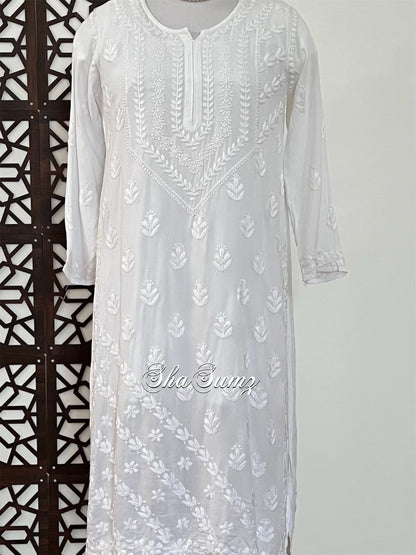 White Cotton Kurti with Chikankari