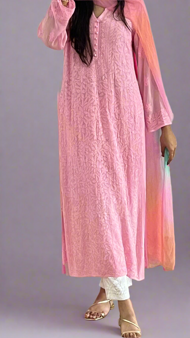 Rose Pink Chikankari Kurti