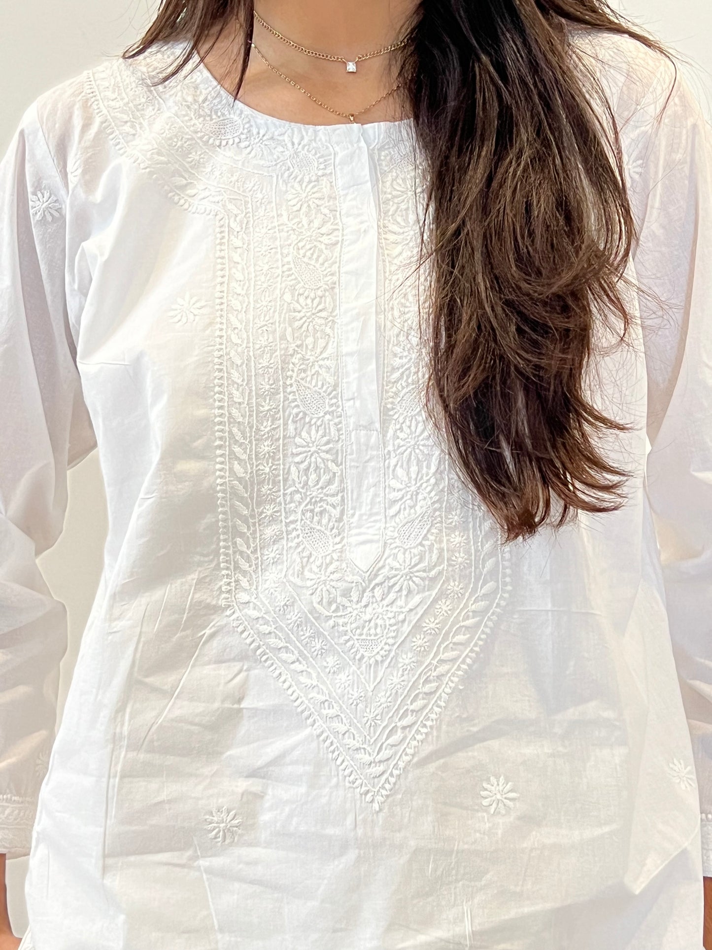 Pearl White Cotton Kurta with Chikankari & Haath Jaali