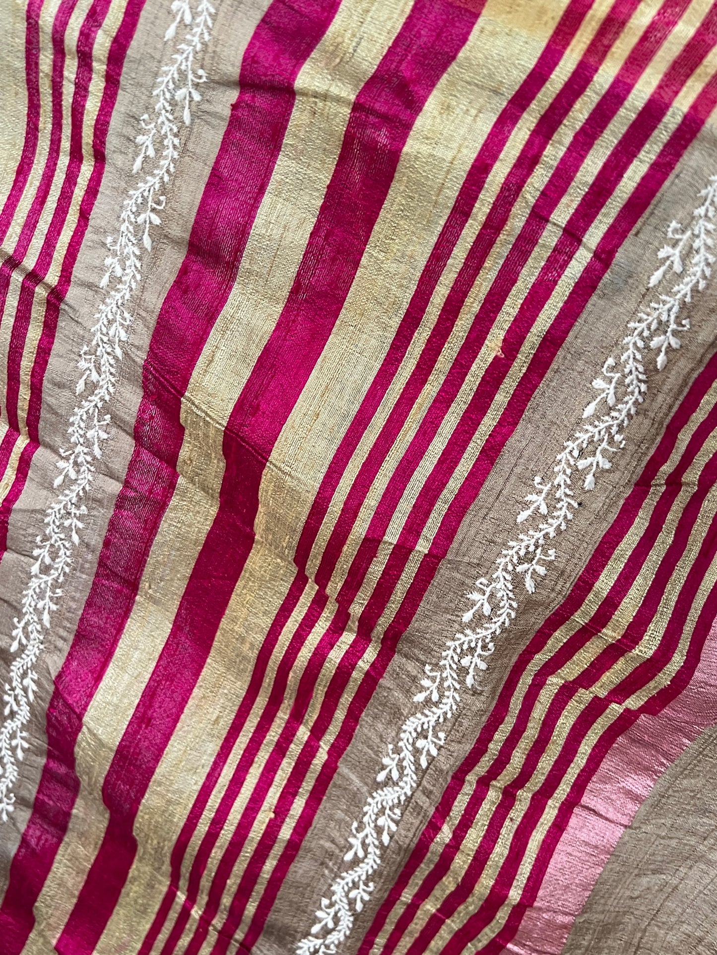 Close up of pallu of Pure Tussar Silk Saree With Chikankari