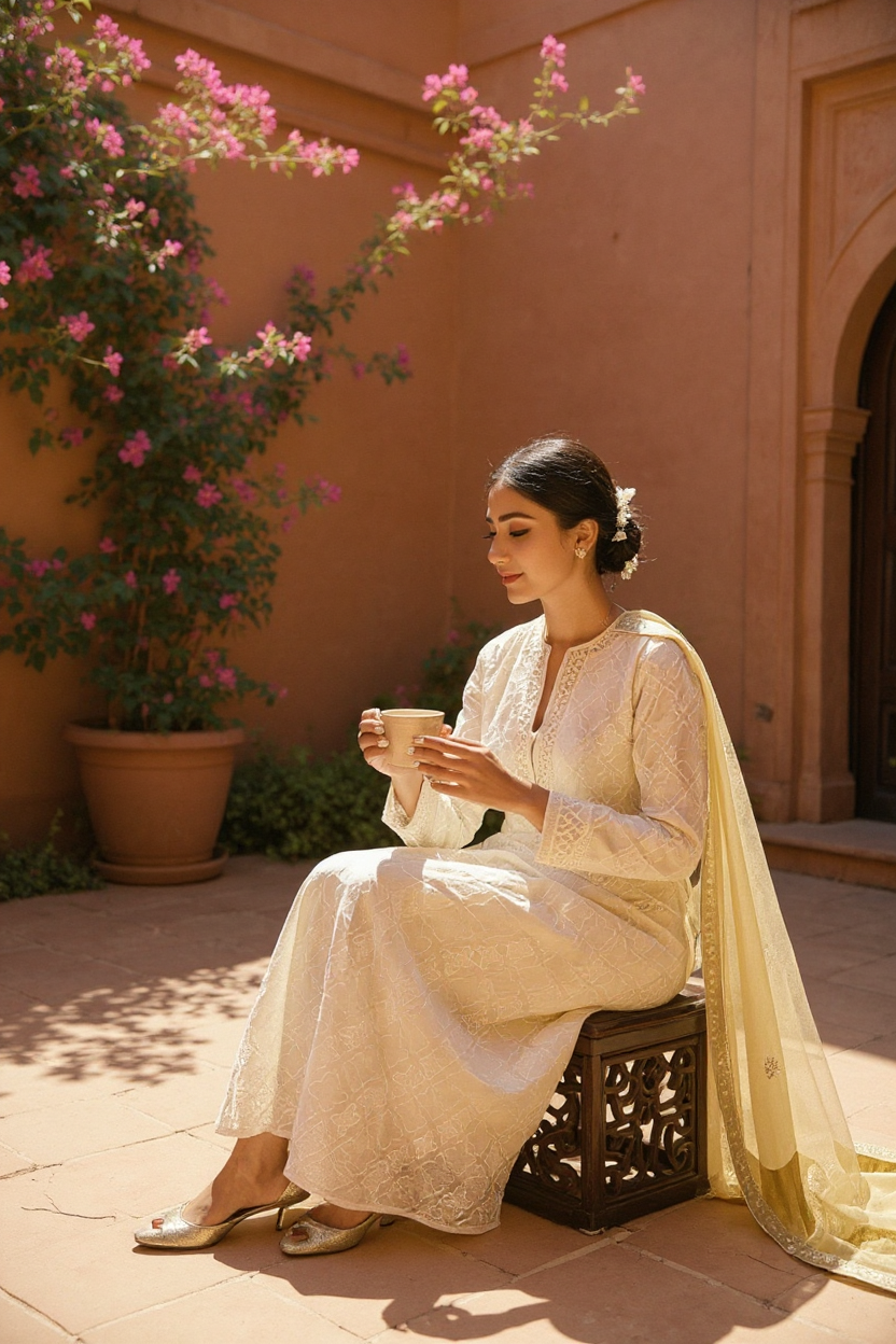 Mul Chanderi Kurta with Chikankari & Haath Jaali