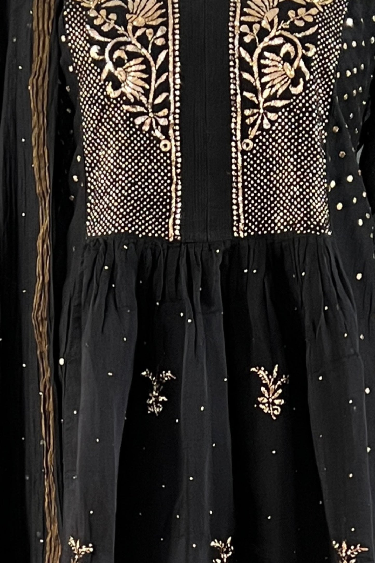 Black Mul Chanderi Bhopali Peshwaz with Mukaish