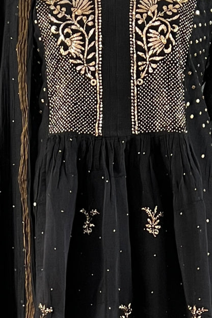 Black Mul Chanderi Bhopali Peshwaz with Mukaish