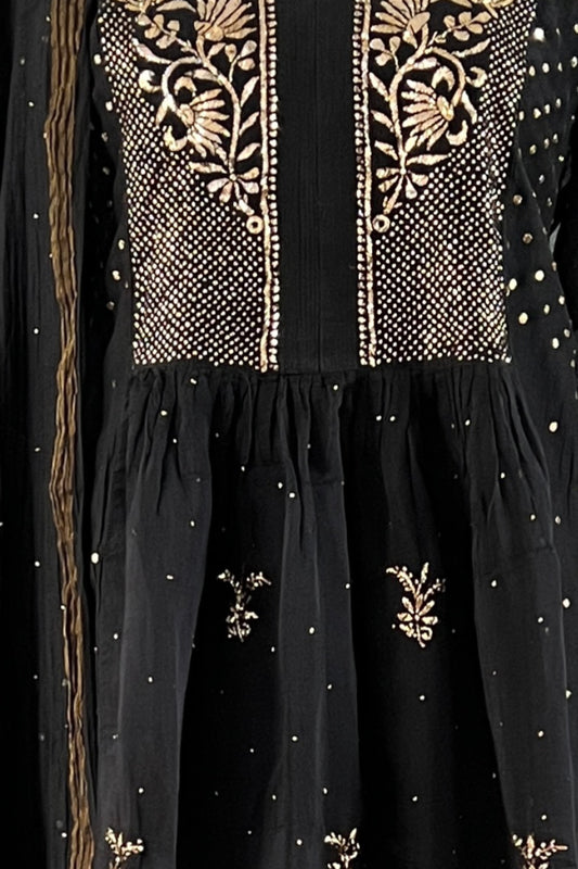 Black Mul Chanderi Bhopali Peshwaz with Mukaish