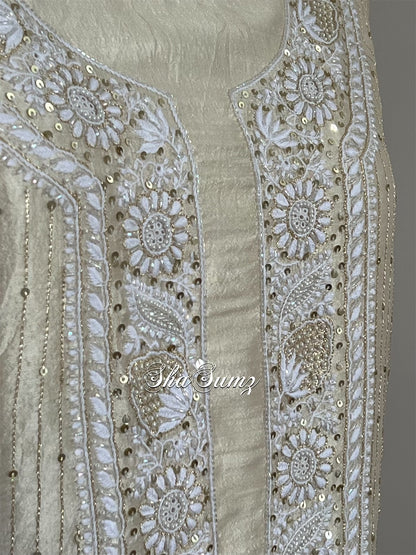 Pure Handwoven Silk embellished Chikankari Kurta