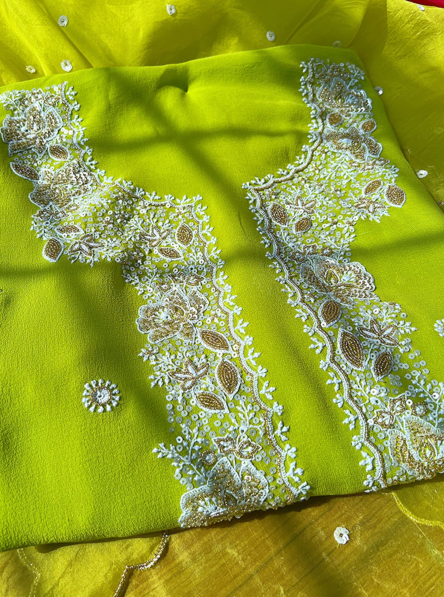 Dhani Green Suit with Do Taar Chikankari & Embellishments