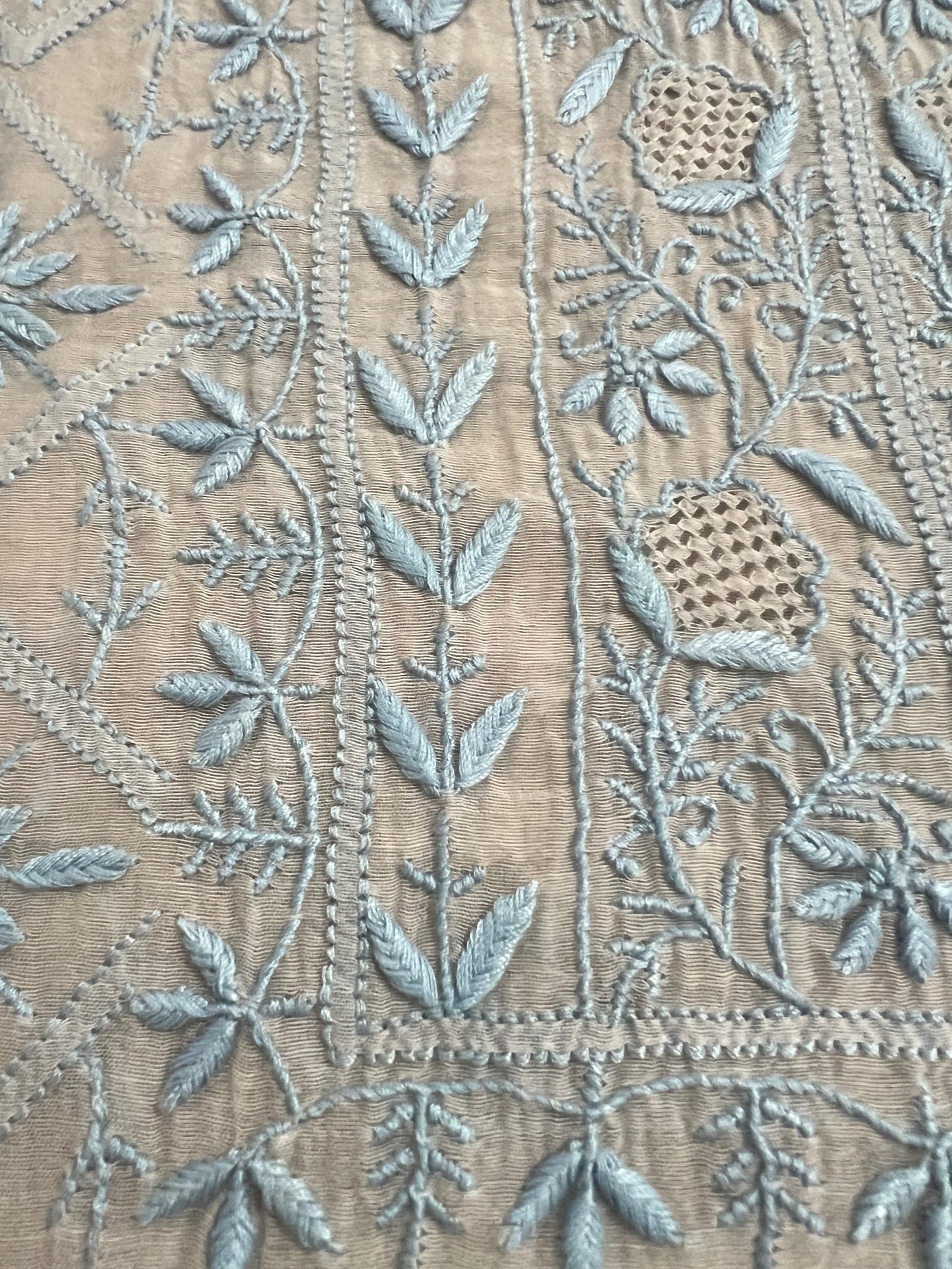 Silver Grey Mul Chanderi Anarkali – Hand-Embroidered Chikankari & Haath Jaali Work