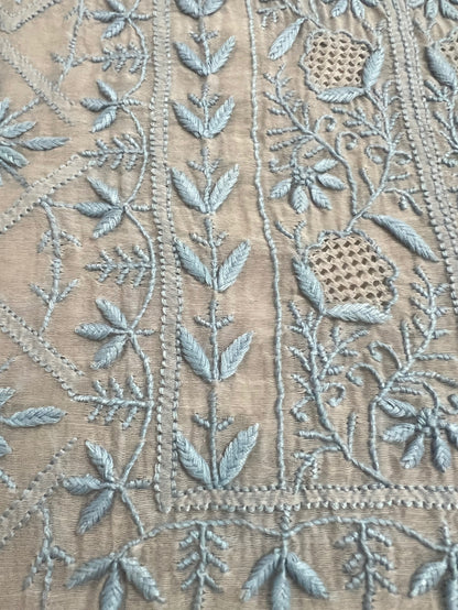 Silver Grey Mul Chanderi Anarkali – Hand-Embroidered Chikankari & Haath Jaali Work