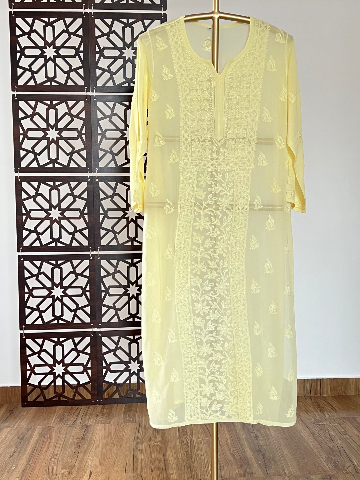 Lemon Yellow Chikankari Kurti