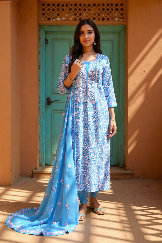 Azure Blue & Baby Pink Do Taar Chikankari Suit