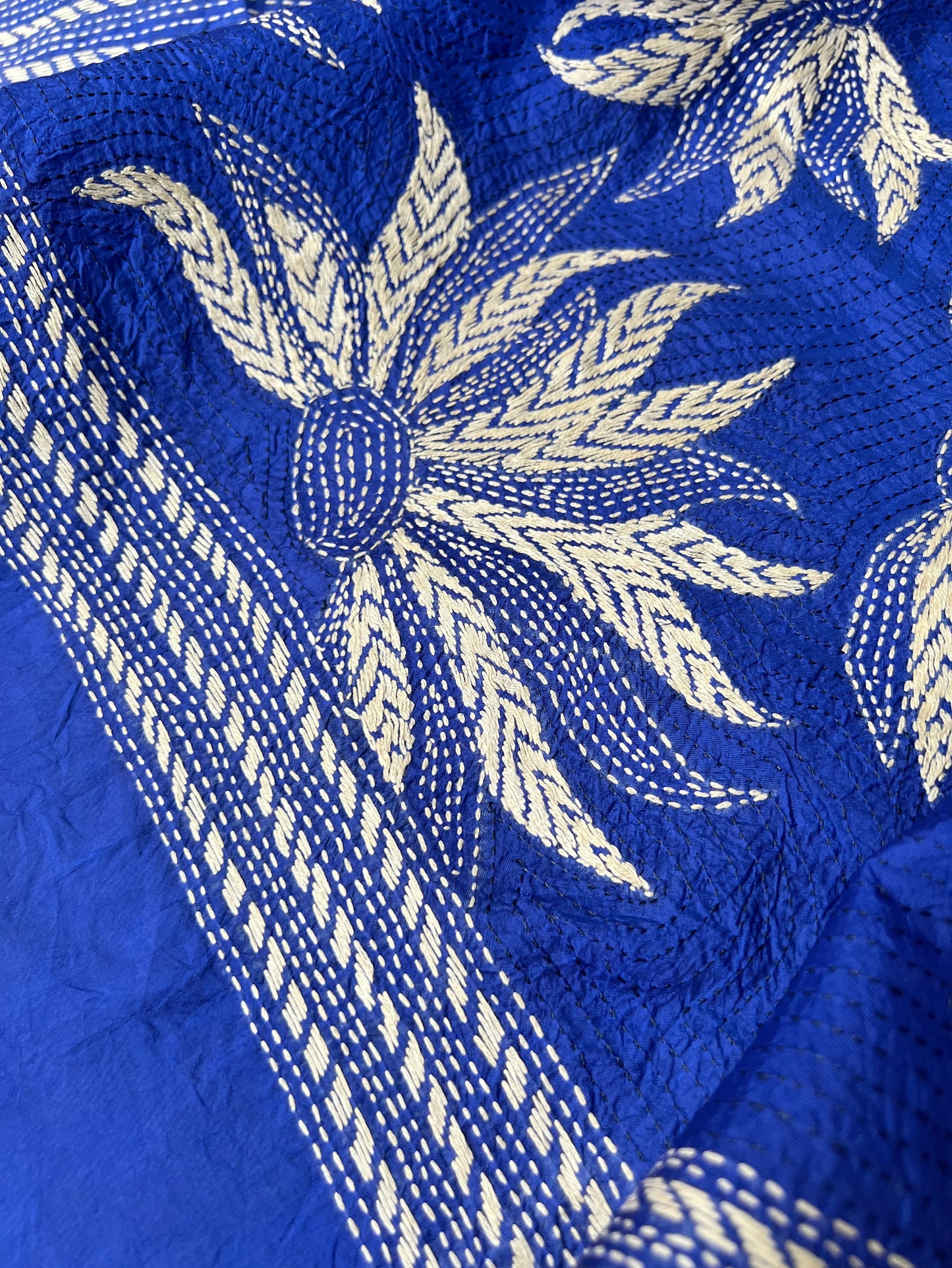 Royal Blue Silk Kantha Dupatta