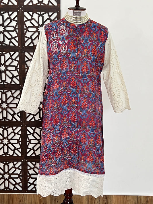 Cotton Net Kurti with Chikankari Motif