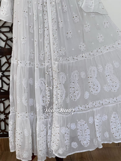 Georgette Anarkali with Chikankari & Mukaish