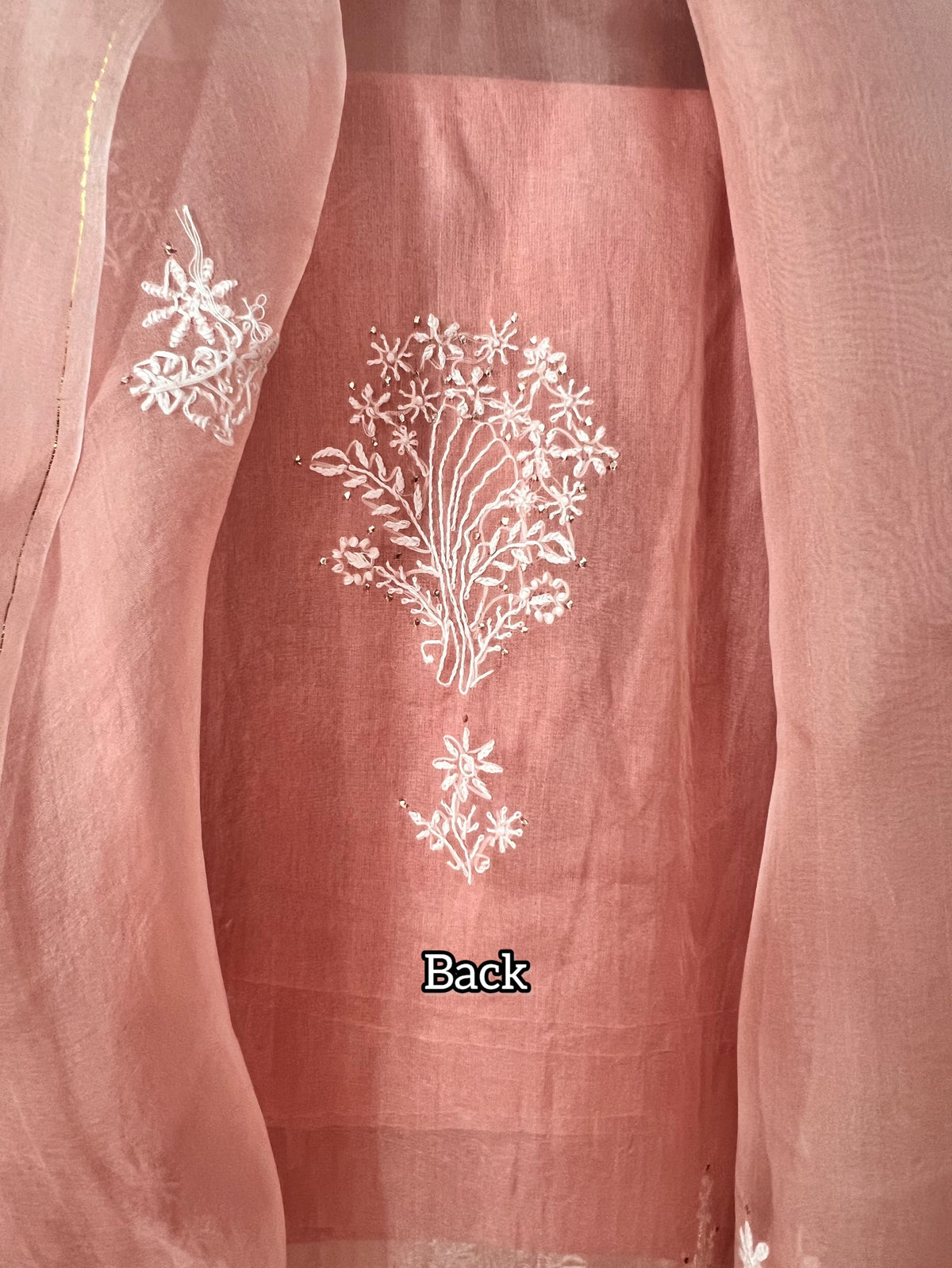 Hazelnut Pure Organza Silk Suit with Chikankari and Kamdani