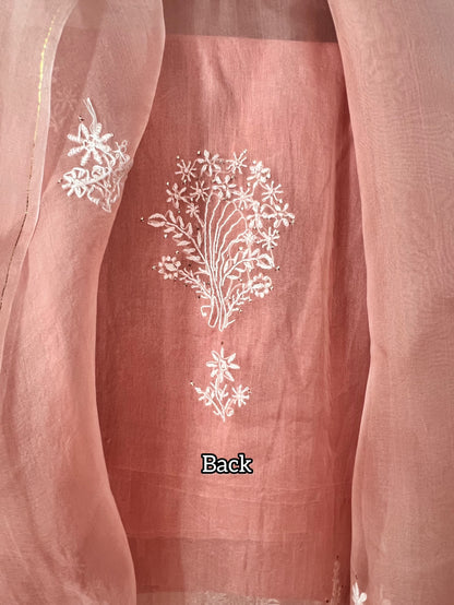 Hazelnut Pure Organza Silk Suit with Chikankari and Kamdani