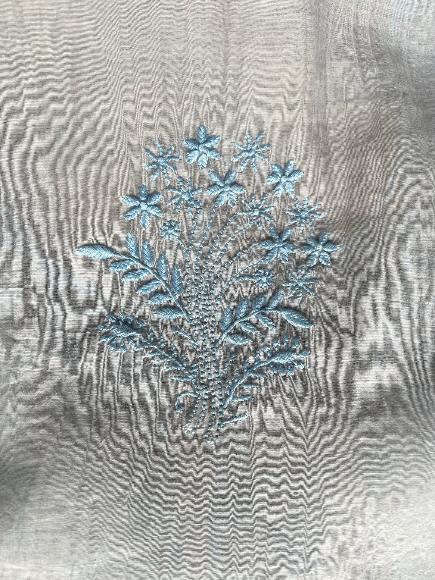 Silver Grey Mul Chanderi Anarkali – Hand-Embroidered Chikankari & Haath Jaali Work