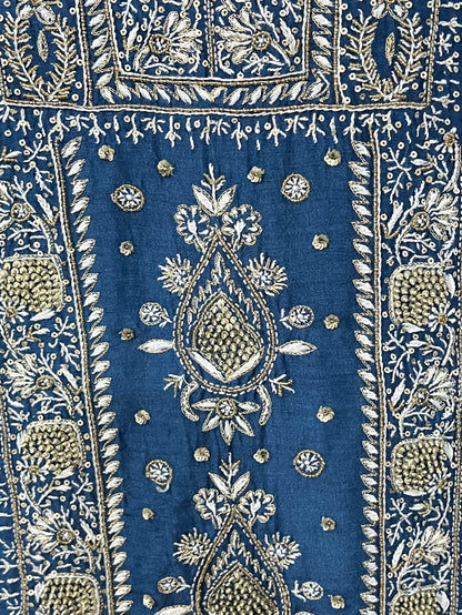 Blue Pure Munga Silk Chikankari with Embellishments | Eternal Craftsmanship