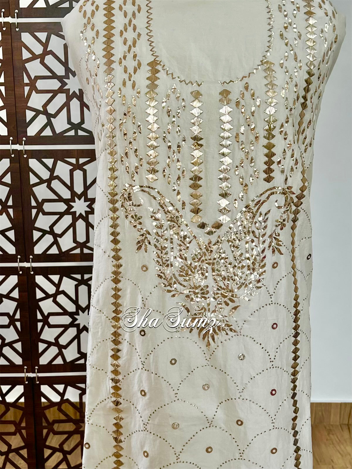 Ivory Gold Chanderi Kurta with Badla & Mukaish