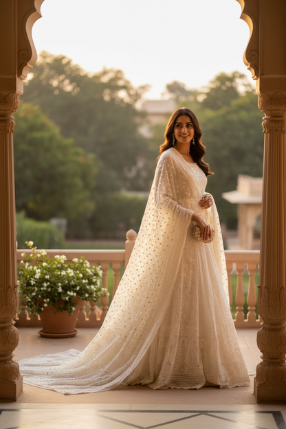 Chikankari & Mukaish Pure Georgette Lehenga Set – Dyeable & Unstitched