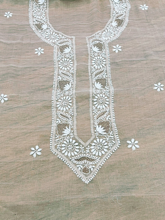 Pure Tissue Chanderi Silk Kurta with Chikankari & Kasab Haath Jaali