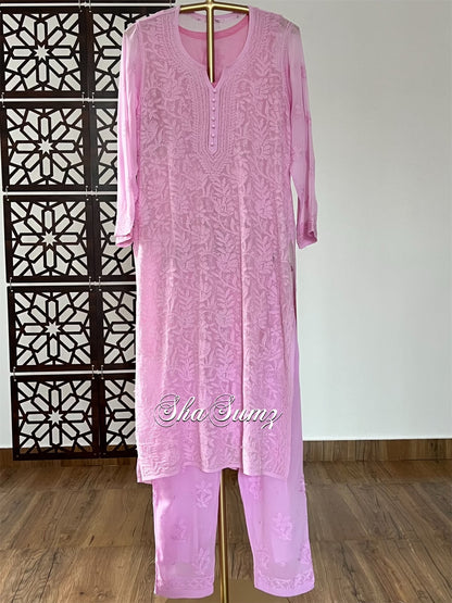 Rose Pink Viscose Georgette Suit for Summer Wear